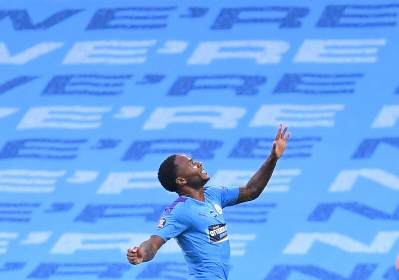 Manchester City's Raheem Sterling celebrates scoring their first goal. Reuters