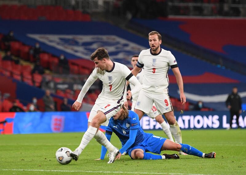 Mason Mount scores England's second. EPA