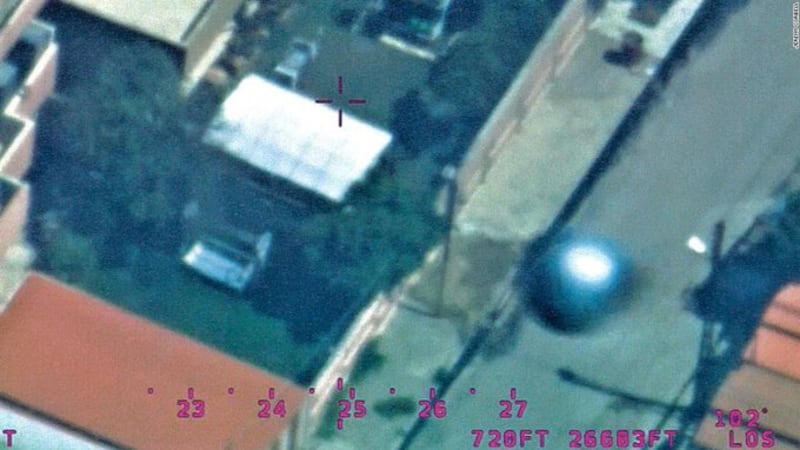 An image from a US reconnaissance drone over Mosul in 2016 shows what a journalist called the 'Mosul Orb'. Photo: US Department of Defence