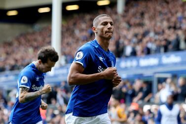 Soccer Football - Premier League - Everton v Wolverhampton Wanderers - Goodison Park, Liverpool, Britain - September 1, 2019 Everton's Richarlison celebrates scoring their third goal Action Images via Reuters/Carl Recine EDITORIAL USE ONLY. No use with unauthorized audio, video, data, fixture lists, club/league logos or "live" services. Online in-match use limited to 75 images, no video emulation. No use in betting, games or single club/league/player publications. Please contact your account representative for further details.