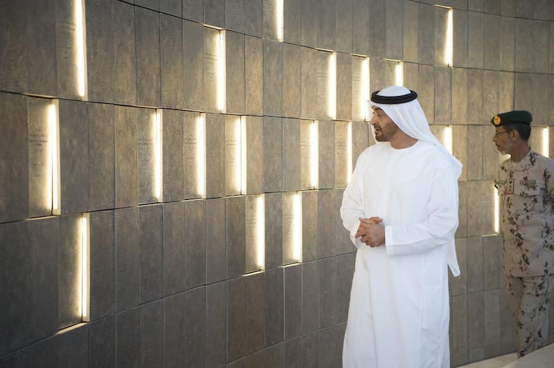 Sheikh Mohammed bin Zayed visits the Wahat Al Karama – or Oasis of Dignity – a memorial to the sacrifice and heroism of the UAE’s heroes. Mohamed Al Suwaidi / Crown Prince’s Court – Abu Dhabi