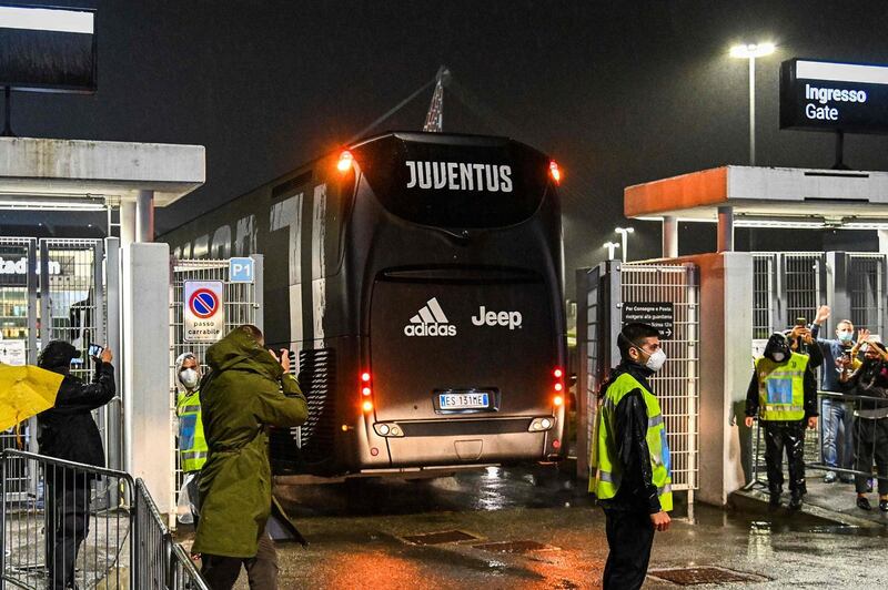 Juventus' team bus arrives at the Allianz Stadium for the Serie A match against Napoli. AFP