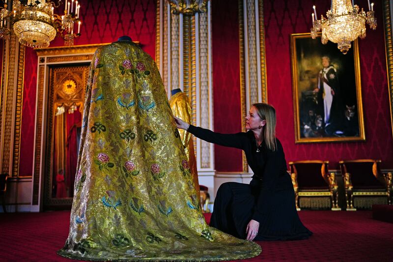 The garments will be worn by King Charles during his coronation at Westminster Abbey on May 6