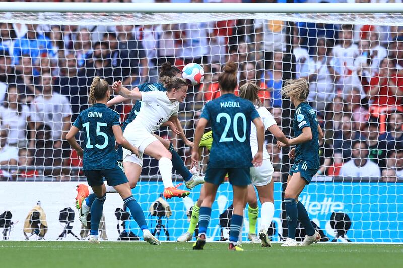 England's Ellen White makes an attempt at goal. AP