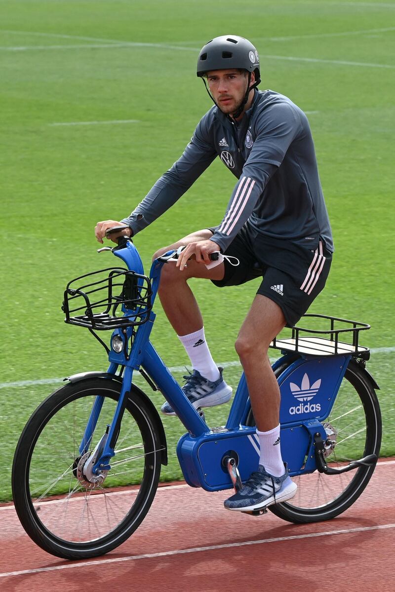 German midfielder Leon Goretzka on his bike. AFP