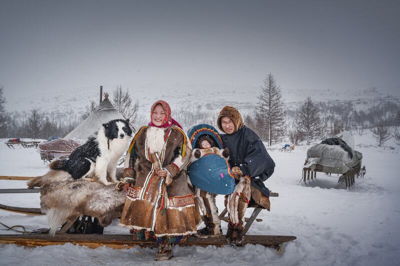 'Normally one family lives far away from another  — they need large territories for their reindeer to find some food' says Kordan. 'To visit other families as a guest I was traveling by snowmobile  — like to this family it took me three hours to get.' Photo: Daniel Kordan/ Xposure Photo Festival