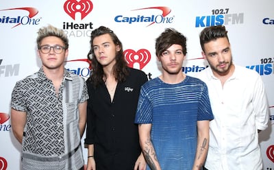 LOS ANGELES, CA - DECEMBER 04:  (L-R) Recording artists Niall Horan, Harry Styles, Louis Tomlinson and Liam Payne of One Direction attend 102.7 KIIS FM?s Jingle Ball 2015 Presented by Capital One at STAPLES CENTER on December 4, 2015 in Los Angeles, California.  (Photo by Jonathan Leibson/Getty Images for iHeartMedia)