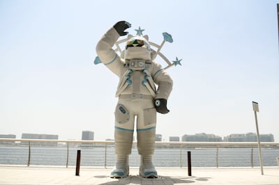 'Astrocat', one of four sculptures by CoolRainLabo along the Yas Bay Waterfront, Abu Dhabi. Khushnum Bhandari / The National
