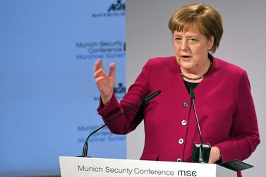 German Chancellor Angela Merkel speaks during Munich Security Conference in Munich, Germany February 16, 2019. Reuters