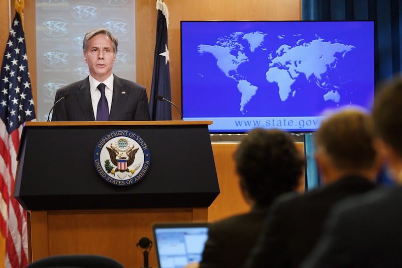 Secretary of State Antony Blinken at a media briefing. The State Department has been criticised for moving too slowly on ambassador nominations. AP