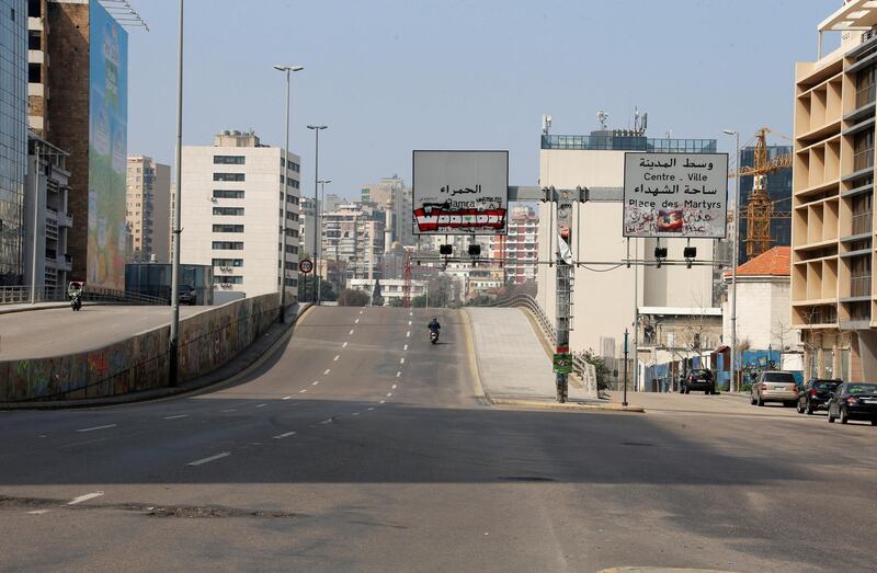 An empty highway in Beirut is seen after Lebanon declared a medical state of emergency on Sunday. Reuters