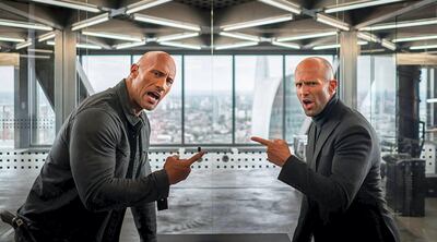 Jason Statham and Dwayne Johnson in Fast & Furious Presents: Hobbs & Shaw (2019)