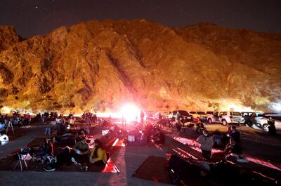 Ras al Khaimah, United Arab Emirates - December 13, 2020: News. The Geminid meteor shower at an event put on by the Dubai Astronomy Group at Wadi Shawkah in Ras al Khaimah. Sunday, December 13th, 2020 in Ras al Khaimah. Chris Whiteoak / The National