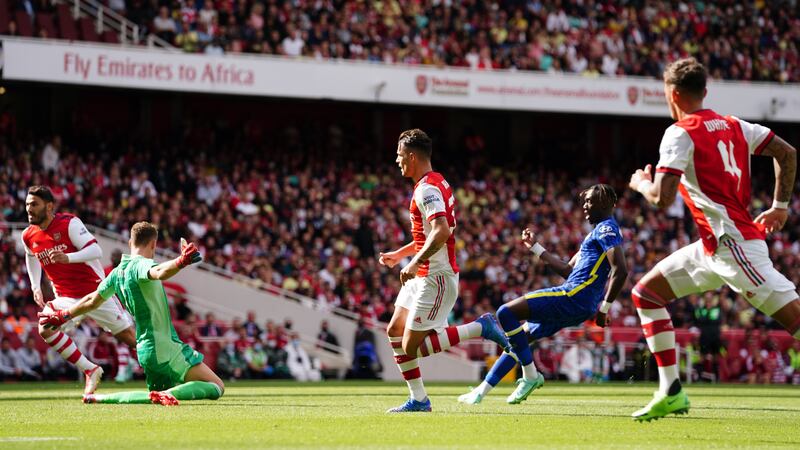 Chelsea's Tammy Abraham scores during The Mind Series match against Arsenal at the Emirates Stadium on August 1.