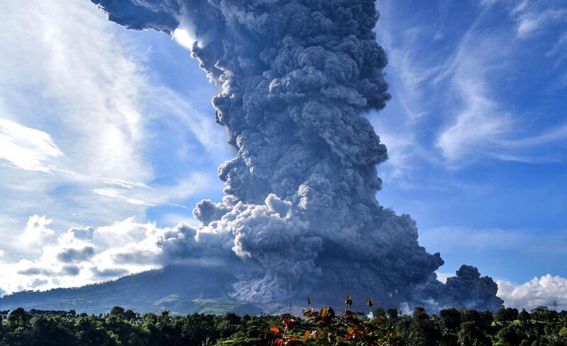 Mount Sinabung spews volcanic ash in Tiga Pancur Village, Karo, North Sumatra, Indonesia.  EPA