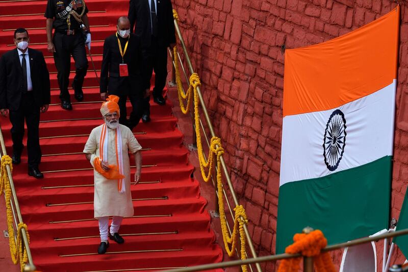 Indian Prime Minister Narendra Modi leaves after his speech to the nation. AFP