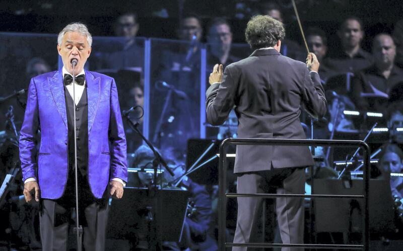 Bocelli on stage during his concert at du Arena.