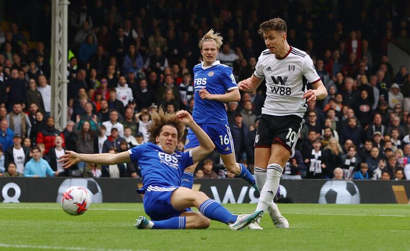 Soccer Football - Premier League - Fulham v Leicester City - Craven Cottage, London, Britain - May 8, 2023 Fulham's Tom Cairney scores their fourth goal Action Images via Reuters/Paul Childs EDITORIAL USE ONLY.  No use with unauthorized audio, video, data, fixture lists, club/league logos or 'live' services.  Online in-match use limited to 75 images, no video emulation.  No use in betting, games or single club /league/player publications.   Please contact your account representative for further details. 