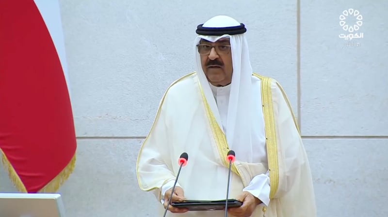 Crown Prince Sheikh Meshal Al Ahmad Al Sabah addresses the Kuwaiti Parliament. Photo: Kuwait TV