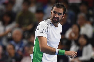 CHOFU, JAPAN - OCTOBER 02:  Marin Cilic of Coratia looks dejected during his match against Jan-Lennard Struff of Germany on day two of the Rakuten Open at Musashino Forest Sports Plaza on October 2, 2018 in Chofu, Tokyo, Japan.  (Photo by Matt Roberts/Getty Images)