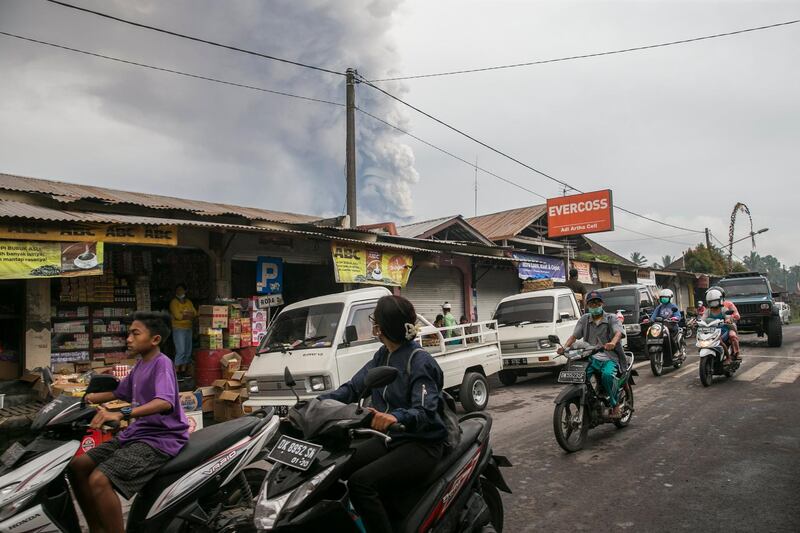 The Mount Agung volcano spews hot volcanic ash, as seen from Rendang in Karangasem, Bali, Indonesia. Made Nagi / EPA