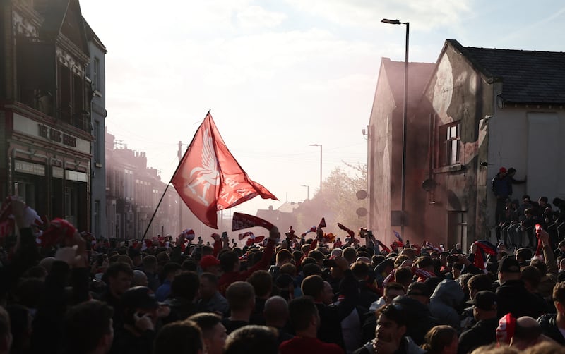 Liverpool fans gather outside Anfield before the Champions League semi-final first leg against Villarreal on April 27. Reuters