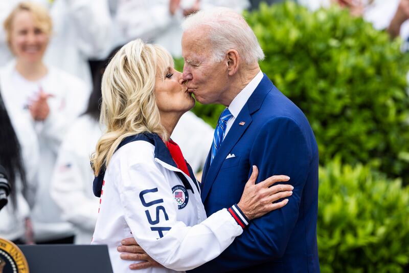 US President Joe Biden kisses first lady Jill Biden. EPA