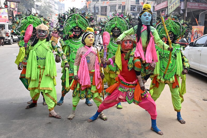 Traditional Chhau dancers dress in the guise of Hindu deities in Kolkata. AFP