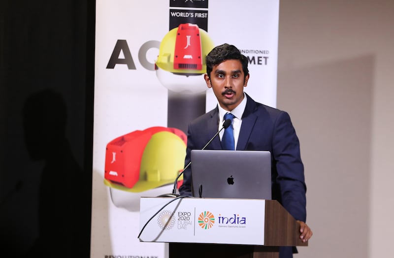 Kausthub Kaundinya at the press conference to announce the launch of the helmet.