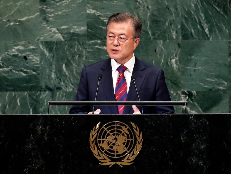 President of South Korea Moon Jae-in speaks during the General Debate of the General Assembly of the United Nations at United Nations Headquarters.  EPA