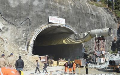 Operations continue to rescue 40 workers trapped by a tunnel collapse on the Brahmakhal Yamunotri motorway in Uttarkashi, India. EPA
