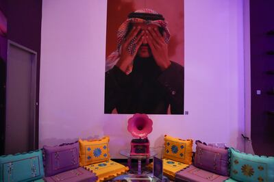 Saudi artist Khaldoun Khelaifi's work 'The Protector' at the Khaleejiness exhibition in the Manarat Al Saadiyat Photography Studio. Khushnum Bhandari / The National
