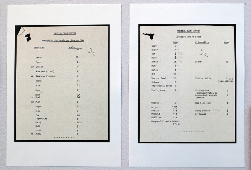 The daily rations for the Trucial Oman Levies, 1953.