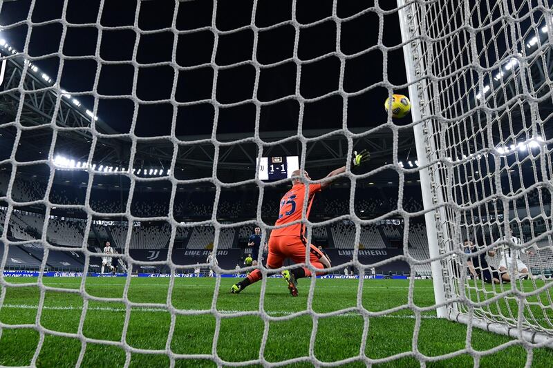 Juventus' Spanish forward Alvaro Morata scores his team's second goal. AFP