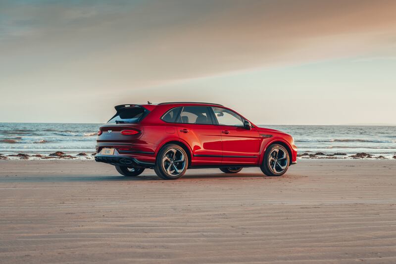 The rear spoiler is a prominent feature on the Bentayga S.