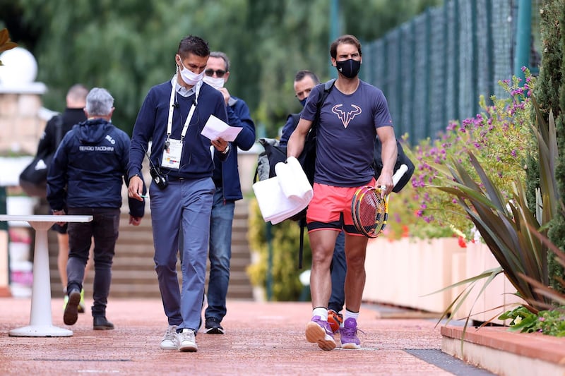 Rafael Nadal arrives for a training session at Monte-Carlo Country Club. Getty