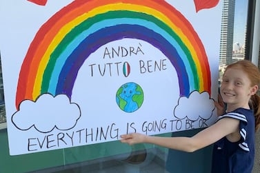Dubai's Darcey Isolina Zagalsky, 9, has put a rainbow on her window, to spread the message that 'everything is going to be OK'. Courtesy Chiara Sarzi Amade
