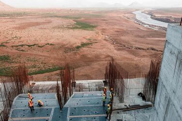 Construction work on the Grand Ethiopian Renaissance Dam near Guba in Ethiopia in late December 2019. AFP