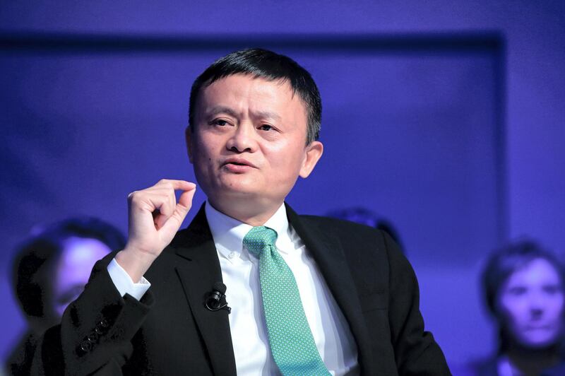 Jack Ma, billionaire and chairman of Alibaba Group Holding Ltd., gestures as he speaks during a panel session at the World Economic Forum (WEF) in Davos, Switzerland, on Wednesday, Jan. 18, 2017. World leaders, influential executives, bankers and policy makers attend the 47th annual meeting of the World Economic Forum in Davos from Jan. 17 - 20. Photographer: Jason Alden/Bloomberg