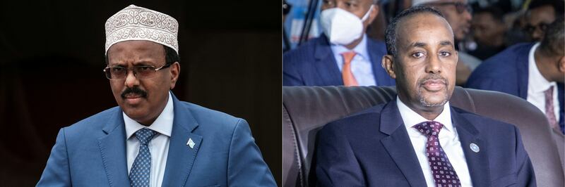 Somalia's President Mohamed Abdullahi Mohamed, left, and Prime Minister Mohamed Hussein Roble have long been at loggerheads over delayed elections. Photo: AFP