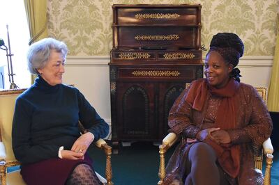 Lady Susan Hussey meets Ngozi Fulani, founder of the Sistah Space charity in Buckingham Palace. PA
