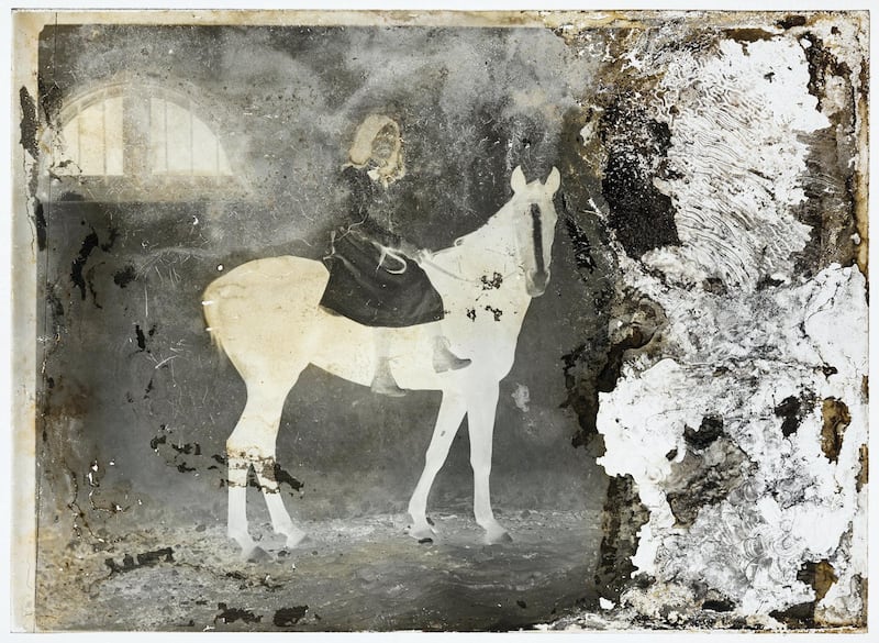 Portrait of a woman on a horse, Selim Abu Izzedine, Egypt, undated (circa 20th century), silver negative on glass. Faysal Abu Izzeddin Collection, courtesy of the Arab Image Foundation
