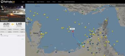 Etihad flight EY17 flight is bound for London Heathrow. Flightradar24