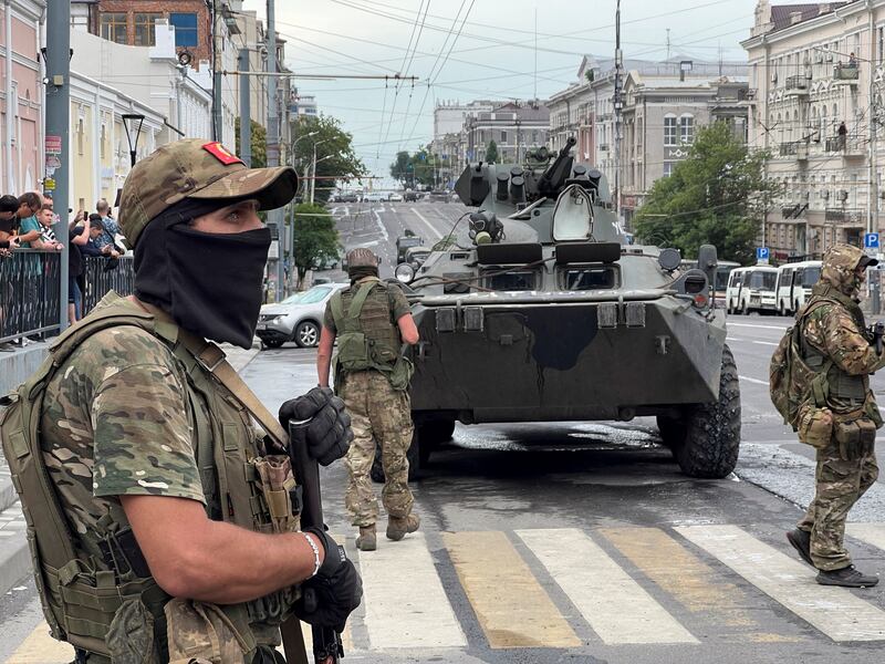 Wagner forces near the headquarters of the Southern Military District in Rostov-on-Don. Reuters