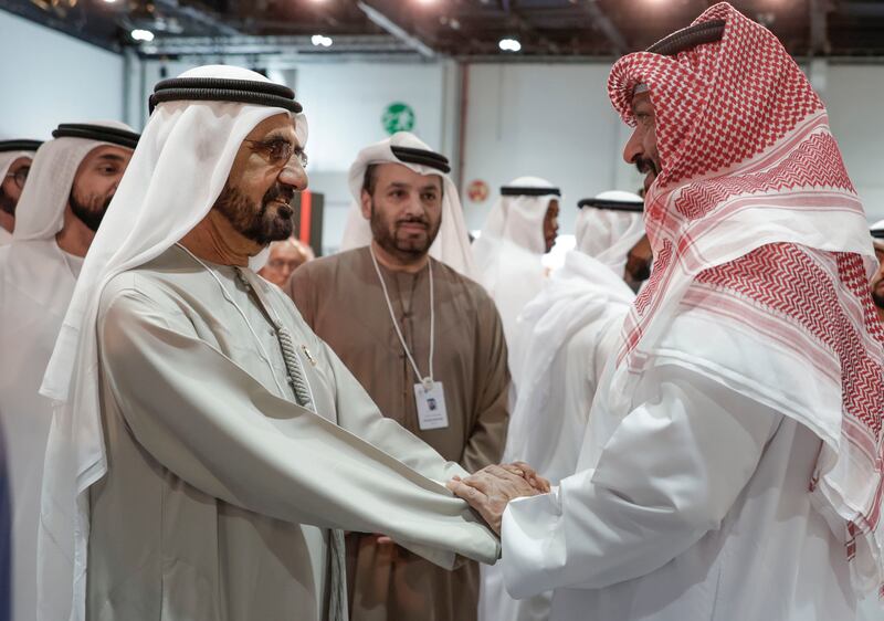 Sheikh Mohammed toured Idex on Wednesday and was greeted by Sheikh Talal Al-Khaled, deputy prime minister of Kuwait.