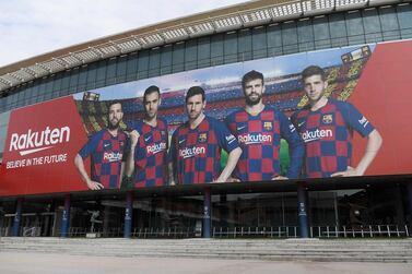 The empty entrance to the Camp Nou stadium in Barcelona after La Liga said Spain's top two divisions would be suspended for at least two weeks over the coronavirus outbreak. AFP