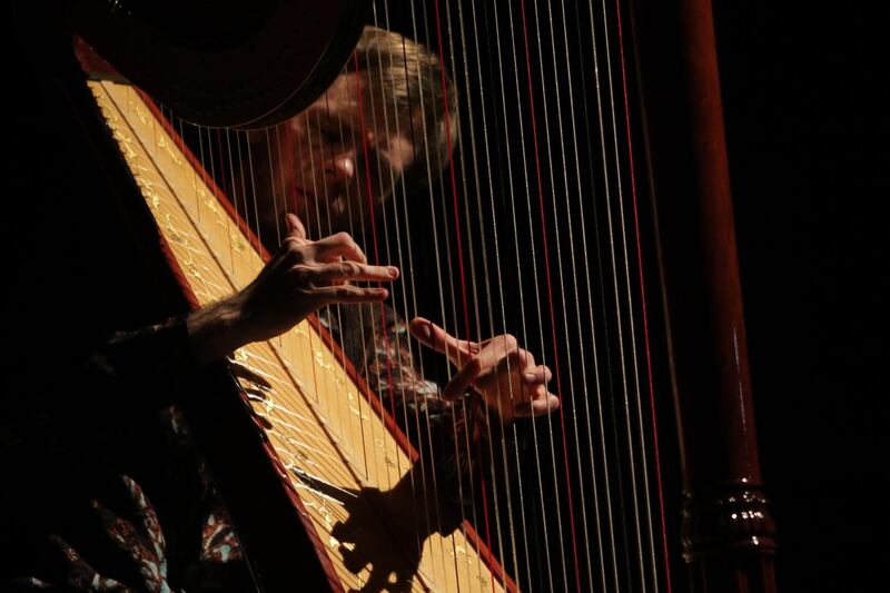 Russian Harpist Alexander Boldachev performs during a concert held at the Opera House in Damascus, Syria. EPA