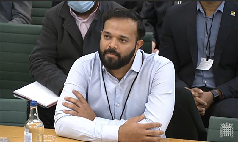 Former Yorkshire cricketer Azeem Rafiq testifies in front of a Digital, Culture, Media and Sport (DCMS) Committee in London as MPs probe racial harassment at the club. AFP