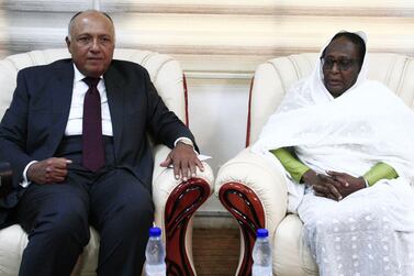 Sudanese Foreign Minister Asmaa Abdalla with her Egyptian counterpart Sameh Shoukry in Khartoum on September 9, 2019. AFP