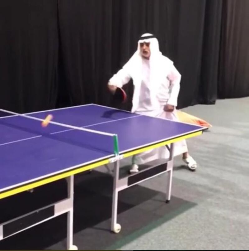 Screengrab of Sheikh Nahyan bin Mubarak, Minister of Culture and Knowledge Development, plays table tennis. Courtesy Alyazia bint Nahyan’s Instagram account